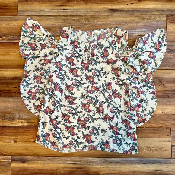 Max Studio Tops - Cold Shoulder Floral Flutter Sleeve Blouse